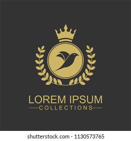 Golden Bird logo vector flat, crown vector with leaf