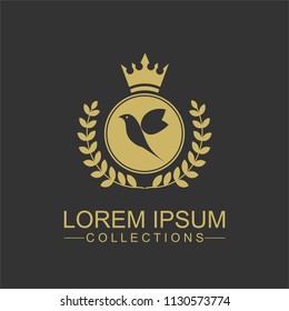 Golden Bird logo vector flat, crown vector with leaf