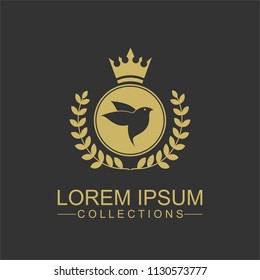 Golden Bird logo vector flat, crown vector with leaf