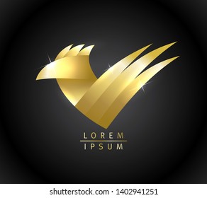 Golden bird logotype, check mark symbol
