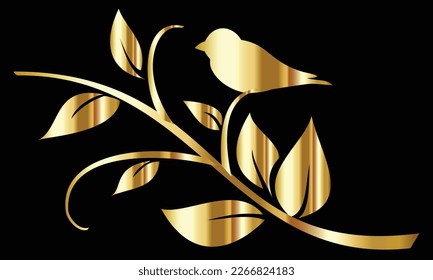 golden bird on golden tree vector on a black background