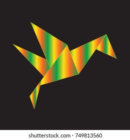 Golden bird polygon on isolated black color background design with illustration