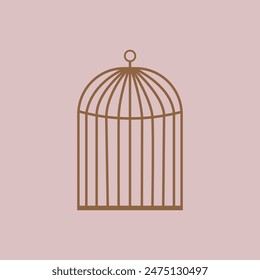 A golden birdcage icon on isolated pink background.Vector illustration cartoon flat style