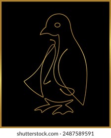 Golden birds abstract penguin beak bird line art gold vector icon, Isolated gold penguin bird linear vector illustration.