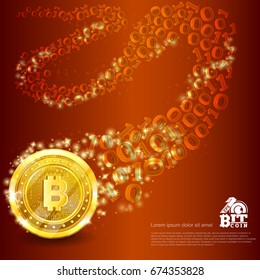 Golden bit coins and stars on red glossy background svg