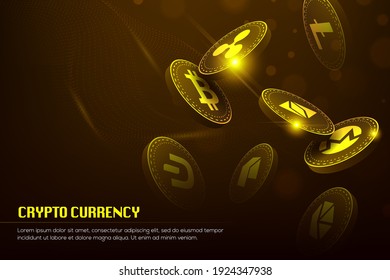 Golden Bitcoin blockchain technology 3d concept suitable for future technology banner or or cover. 3d vector illustration