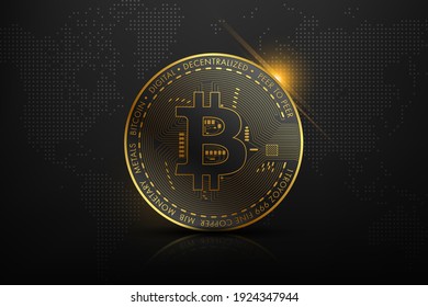 Golden Bitcoin blockchain technology concept suitable for future technology banner or or cover. vector illustration