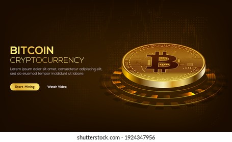 Golden Bitcoin Blockchain Technologie isometrisches Konzept, geeignet für zukünftige Technologie-Banner oder Cover. Isometrische Vektorgrafik