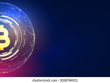 Golden Bitcoin blockchain technology isometric concept suitable for future technology banner or or cover. Isometric vector illustration
