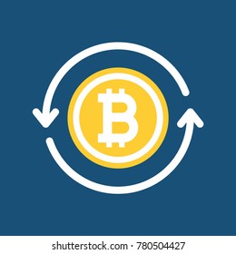 Golden bitcoin with circle arrows. bitcoin icon for cryptocurrency. vector