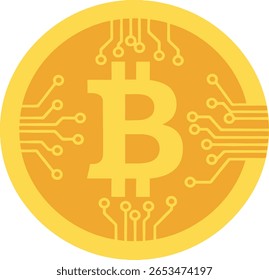 Um Bitcoin dourado com design de placa de circuito.
