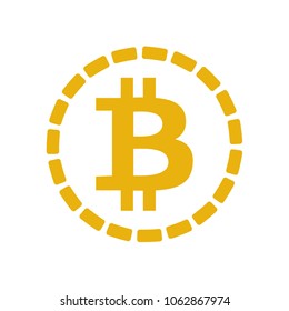 Golden bitcoin coin with chain around symbol. Crypto currency golden coin bitcoin icon isolated on white background. Flat vector illustration