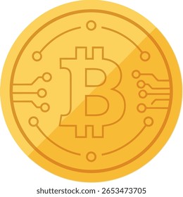 Uma Bitcoin dourada com design de placa de circuito, representando criptomoeda.