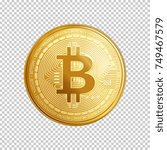 Golden bitcoin coin. Crypto currency golden coin bitcoin symbol isolated on transparent background. Realistic vector illustration.