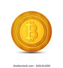 Golden bitcoin coin. Crypto currency golden coin bitcoin symbol isolated on white background