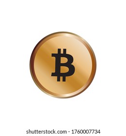 Golden bitcoin coin. Crypto currency golden coin bitcoin symbol isolated on white background. Futuristic digital money, vector illustration.