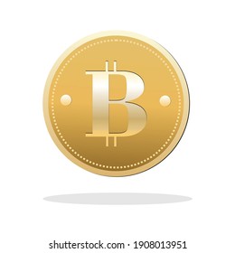 Moneda de bitcoin dorada. Símbolo de bitcoin de la moneda de la criptografía aislado en color. Ilustración vectorial realista.