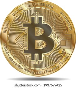 Golden bitcoin coin. Crypto currency golden coin bitcoin symbol  isolated on White Background Realistic vector illustration.