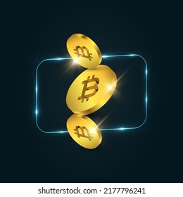 Golden Bitcoin Coin. Crypto Currency Gold Coin. 3D Bitcoin Symbol Isolated on Dark Background
