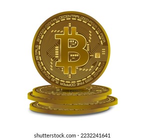 Golden bitcoin coin. Cryptocurrency golden coin, bitcoin symbol isolated on white background.