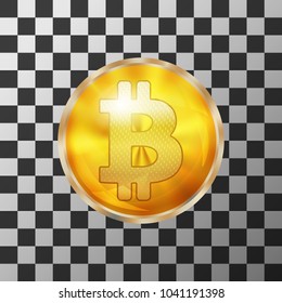 Golden bitcoin coin icon isolated on transparent background. Crypto currency symbol. Physical bit coin sign. Vector illustration.