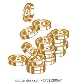 Golden Bitcoin Coin Stack Vector Illustration Isolated on White Background 023