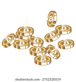 Golden Bitcoin Coin Stack Vector Illustration Isolated on White Background 022