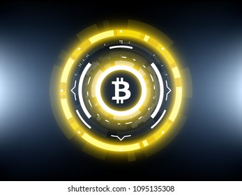 Golden Bitcoin cryprocurrency futuristic vector illustration. Worldwide digital money technology