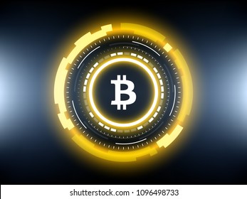 Golden Bitcoin cryprocurrency futuristic vector illustration. Worldwide digital money technology