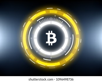 Golden Bitcoin cryprocurrency futuristic vector illustration. Worldwide digital money technology