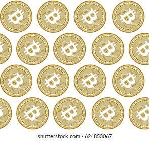 Golden Bitcoin crypto coin symbol illustration seamless pattern 