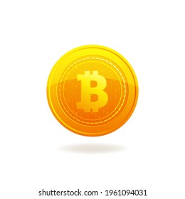 Golden Bitcoin. Crypto currency blockchain coin. Bitcoin symbol isolated on white background.