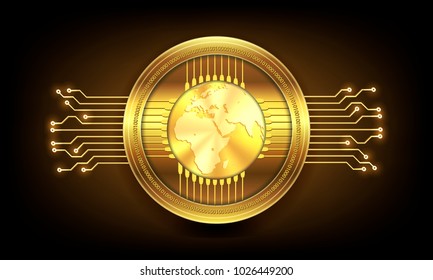 Golden bitcoin crypto currency, vector