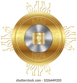 Golden bitcoin crypto currency, vector