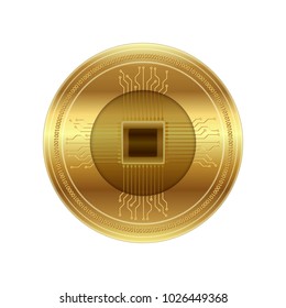 Golden bitcoin crypto currency, vector