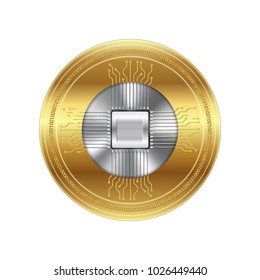 Golden bitcoin crypto currency, vector