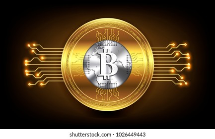 Golden bitcoin crypto currency, vector