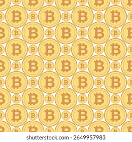 Moedas de criptomoeda Bitcoin dourada padrão sem costura. Histórico da tecnologia de dinheiro da cadeia de blocos