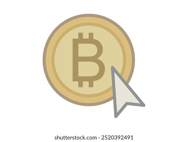 Criptomoneda bitcoin dorada con el cursor sobre ella