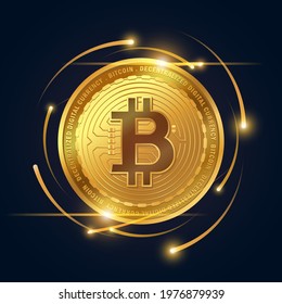 Golden Bitcoin cryptocurrency on dark background, Vector illustrator