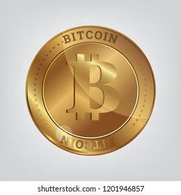 Golden Bitcoin cryptography digital currency coins. Vector illustration of Bitcoin.