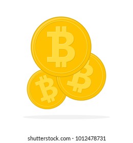 Golden Bitcoin currency. Vector illustration. Bitcoin as cryptocurrency symbol, isolated on white background