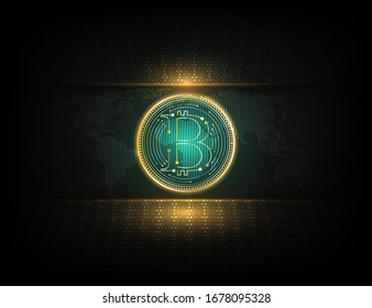 Golden bitcoin digital binary currency illustration