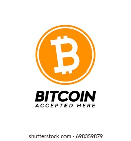 Golden bitcoin digital currency,  accepted here text.
