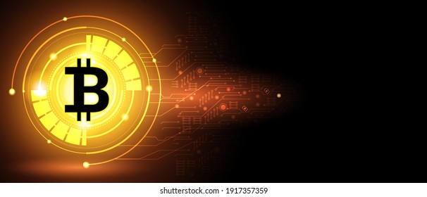 Golden bitcoin digital currency, futuristic digital money, technology worldwide network concept, Sci fi digital futuristic theme. vector illustration.
