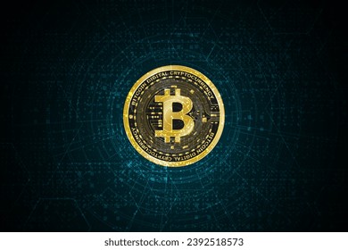 Golden Bitcoin Digital Currency, futuristisches digitales Geld, 