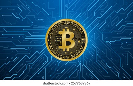 Golden bitcoin digital currency , futuristic digital money	
