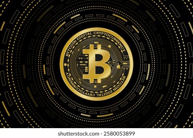 Golden bitcoin digital currency , futuristic digital money	

