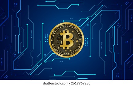 Golden bitcoin digital currency , futuristic digital money	
