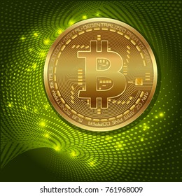 Golden bitcoin digital currency, futuristic digital money, technology worldwide network concept, banners for your instagram account. bitcoin mine. vector illustration